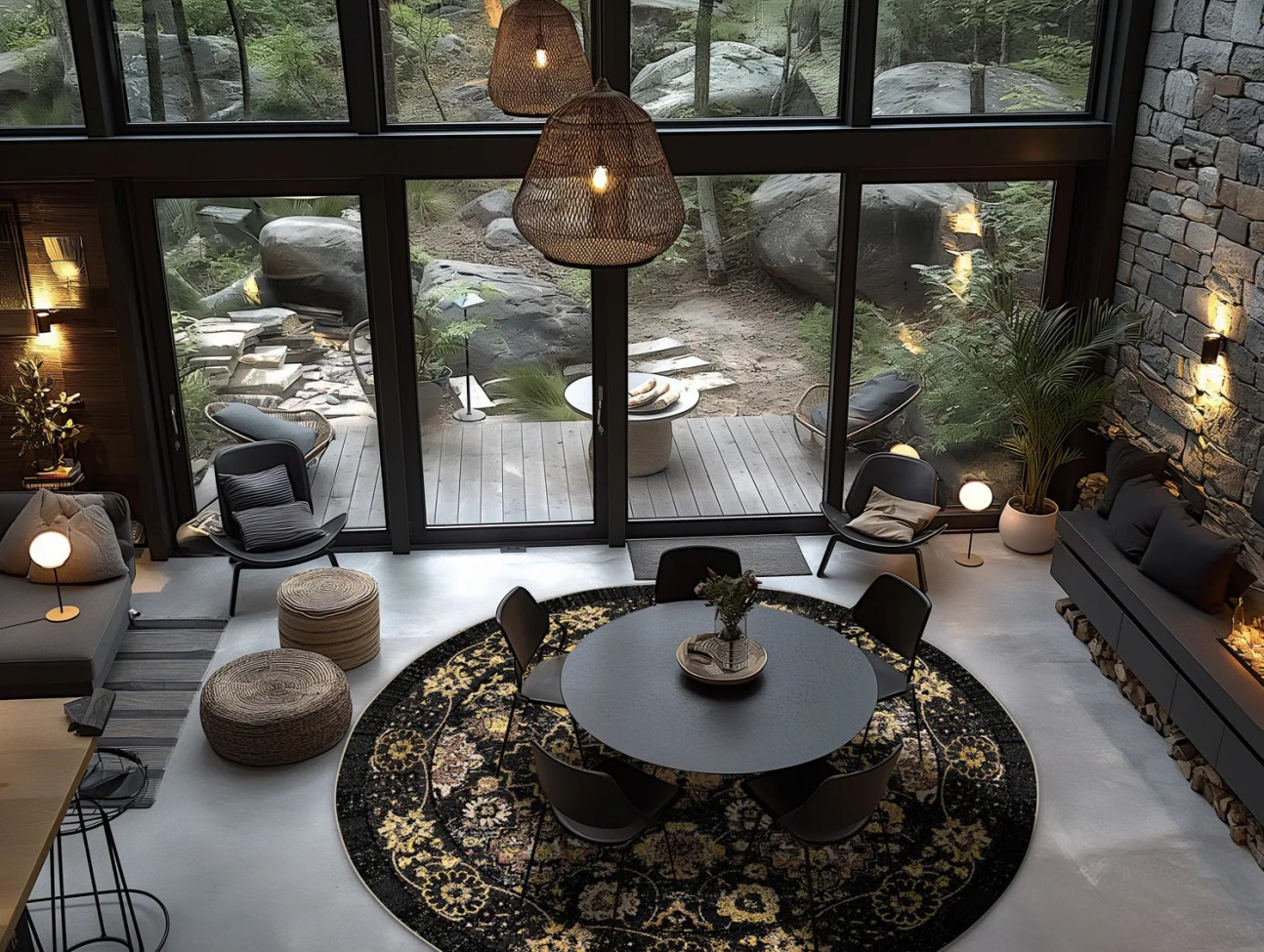 Tappeto rotondo 'Fernana' 240cm - Nero/Oro