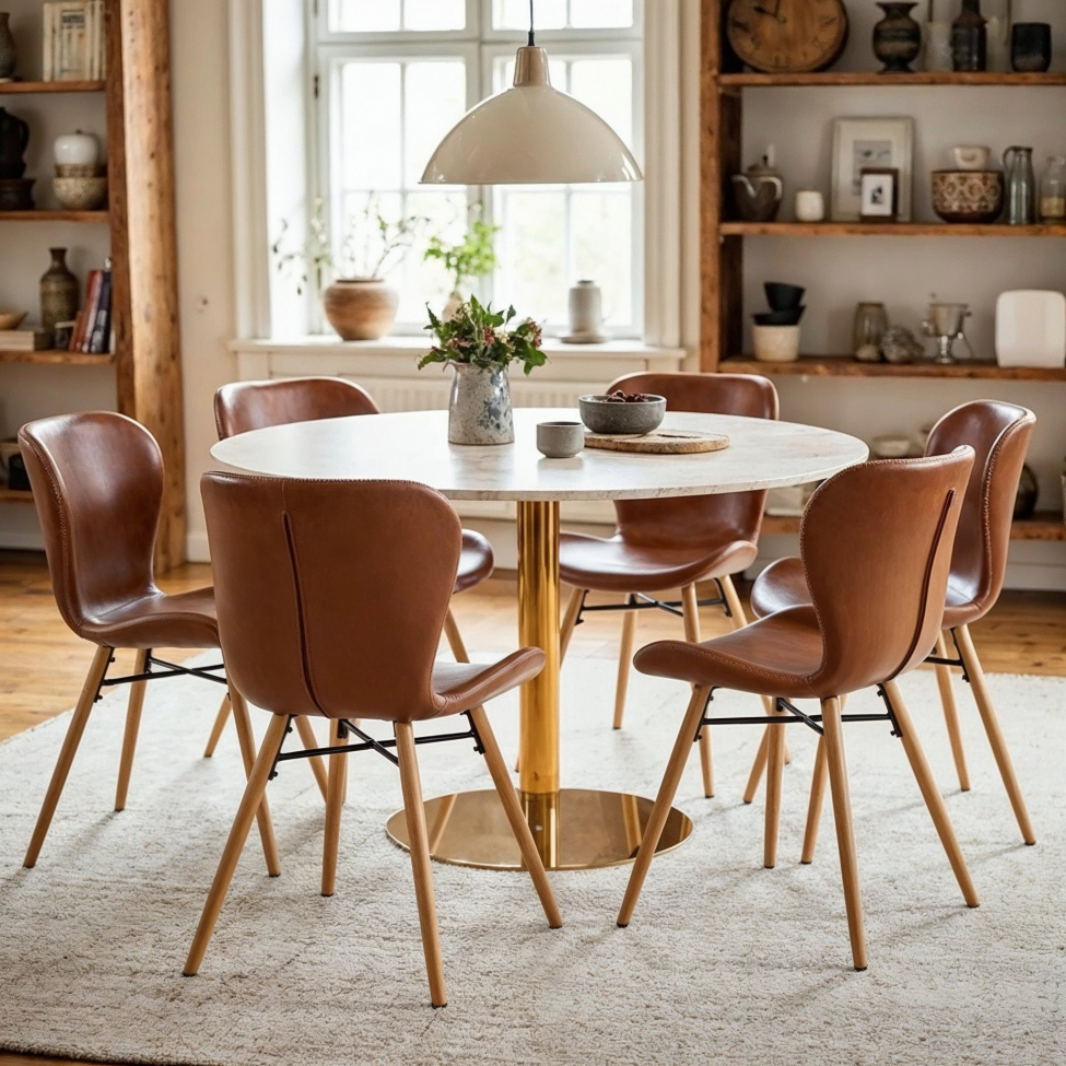 Tavolo da pranzo 'Marbleous' Rotondo 120cm - Ottone/Bianco