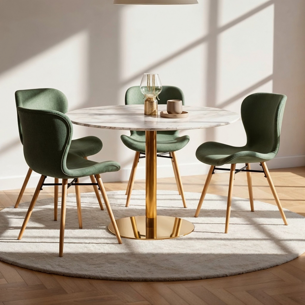 Tavolo da pranzo 'Marbleous' Rotondo 120cm - Ottone/Bianco