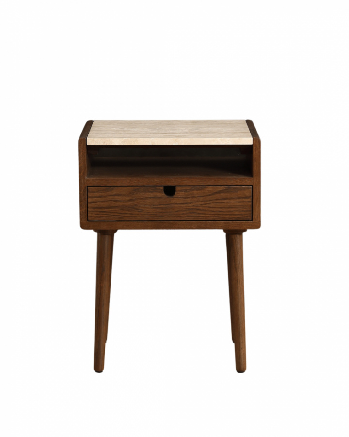 Tavolino laterale \'Sapri\' 45x60cm - Noce/Travertino nel gruppo Mobili / Tavoli / Comodini presso Reforma (4978-walnut)