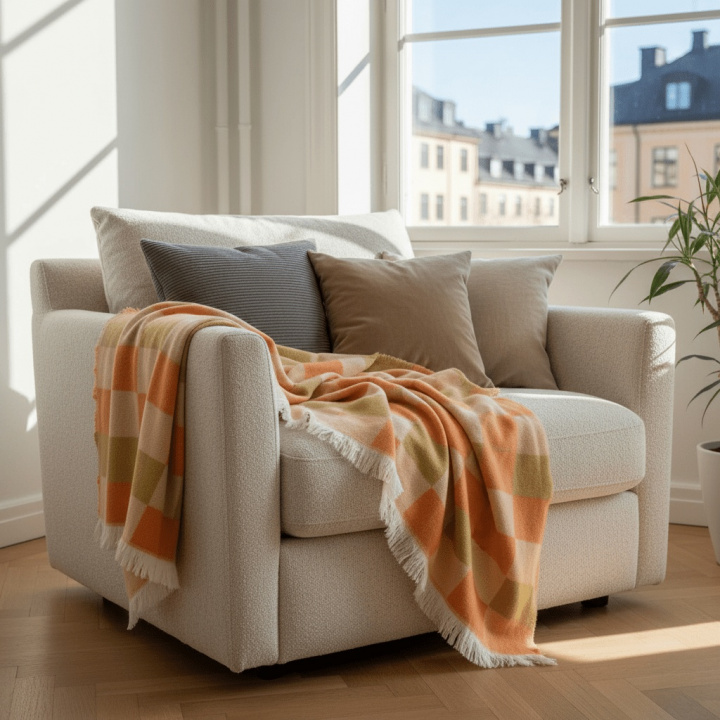 Plaid \'Audrey Check\' 130x170cm - Beige/giallo/arancione nel gruppo Arredamento / Tessuti / Plaid e coperte presso Reforma (V10201735)