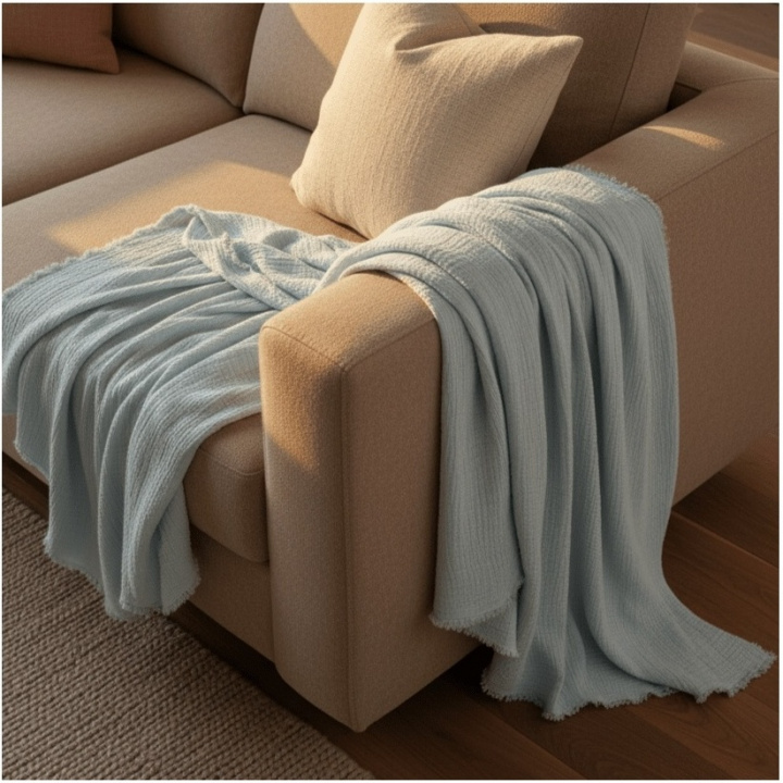 Coperta in mussola \'Dorena\' 130x170cm - Blu nel gruppo Arredamento / Tessuti / Plaid e coperte presso Reforma (V10201737)