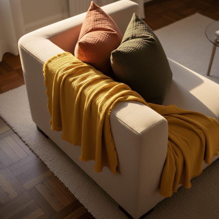 Coperta in mussola \'Dorena\' 130x170cm - Giallo nel gruppo Arredamento / Tessuti / Plaid e coperte presso Reforma (V10201740)