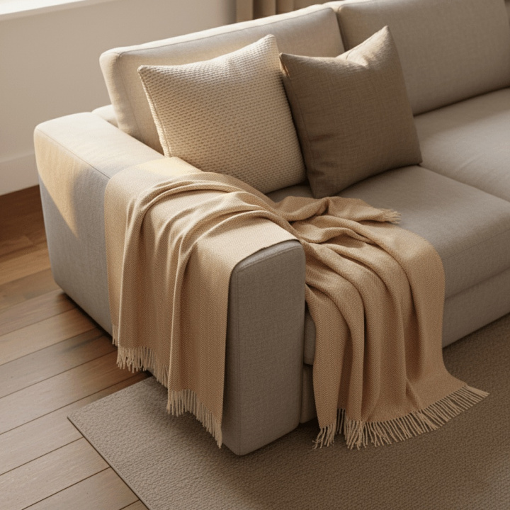 Coperta in cotone \'Denisa Fishbone\' 130x170cm - Beige/bianco nel gruppo Arredamento / Tessuti / Plaid e coperte presso Reforma (V10201745)